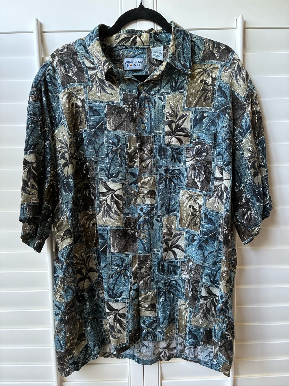 Windham Pointe Tropical Hawaiian shirt Palm tree Patchwork Button-Up Shirt XL